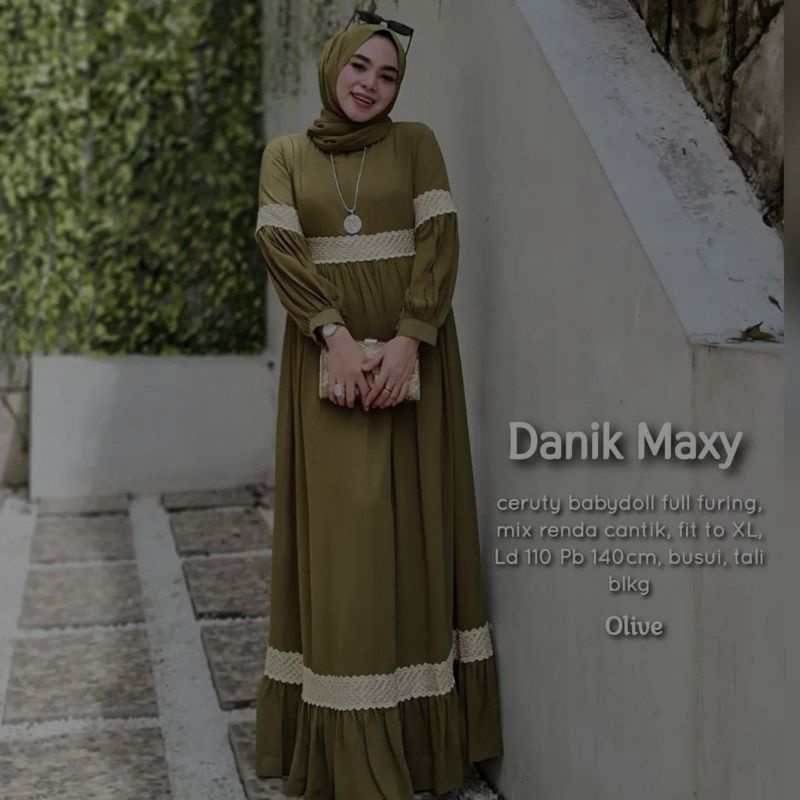 Tren Baju Muslim Gamis Danik Maxy Ceruty Babidoll Polos Premium Renda Busui Terbaru Terlaris / Raya 