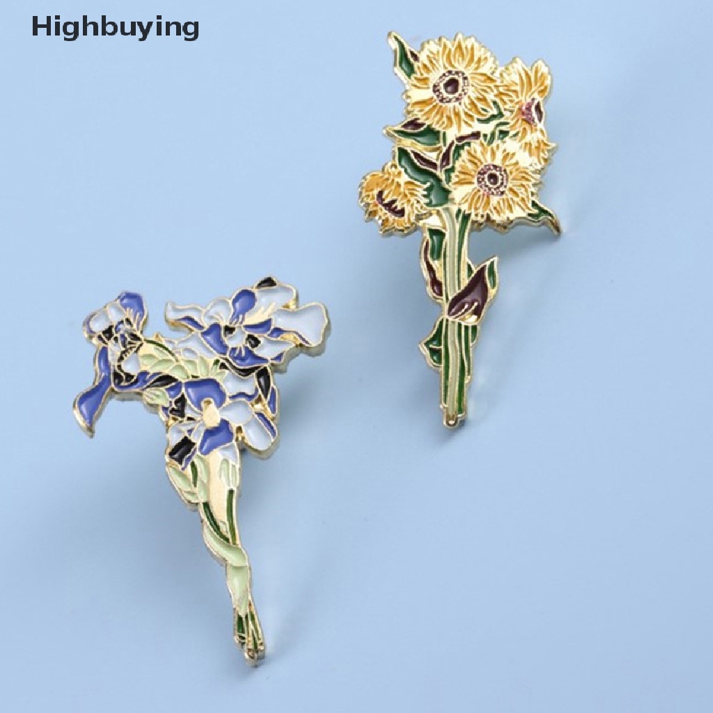 Hbid Kerah Pin Lencana Van Gogh Bunga Matahari Iris Bros Bunga Topi Pin Logam Untuk Pakaian Enamel Pin Lencana Untuk Ransel Hadiah Untuk Wanita Glory