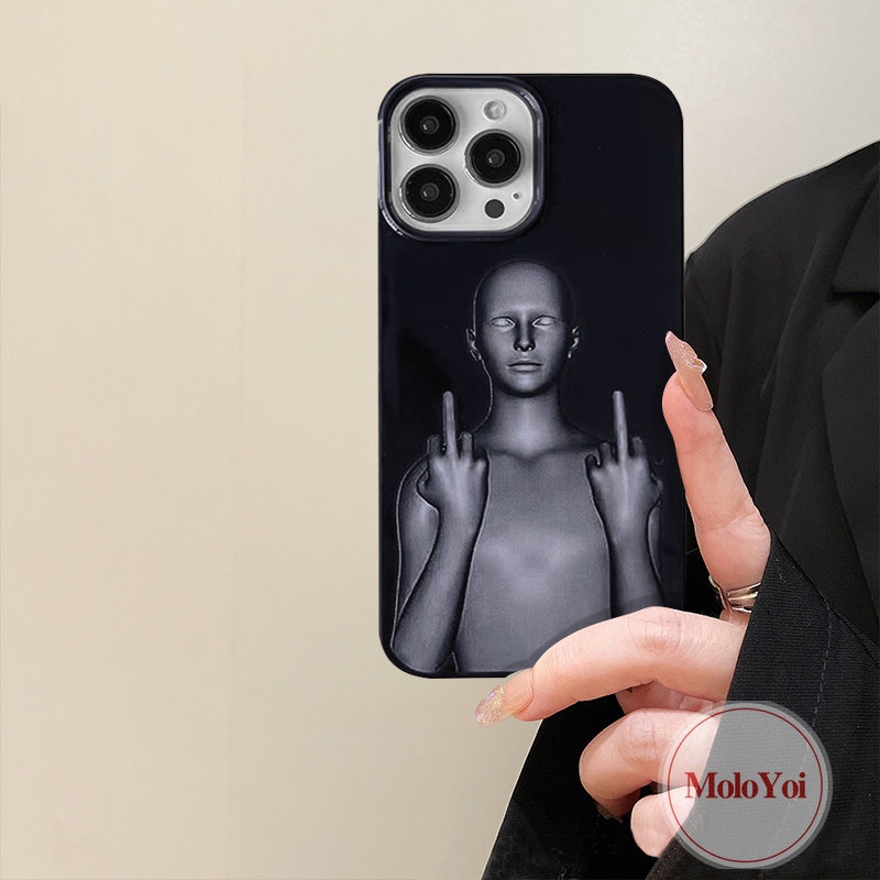 IPHONE Case Glossy Cyberpunk Lucu Kreatif Kompatibel Untuk Iphone11 14 13 12 Pro Max 7plus XR 78 Plus X XS Max SE 2020 Hitam Shockproof Halus Soft Cover