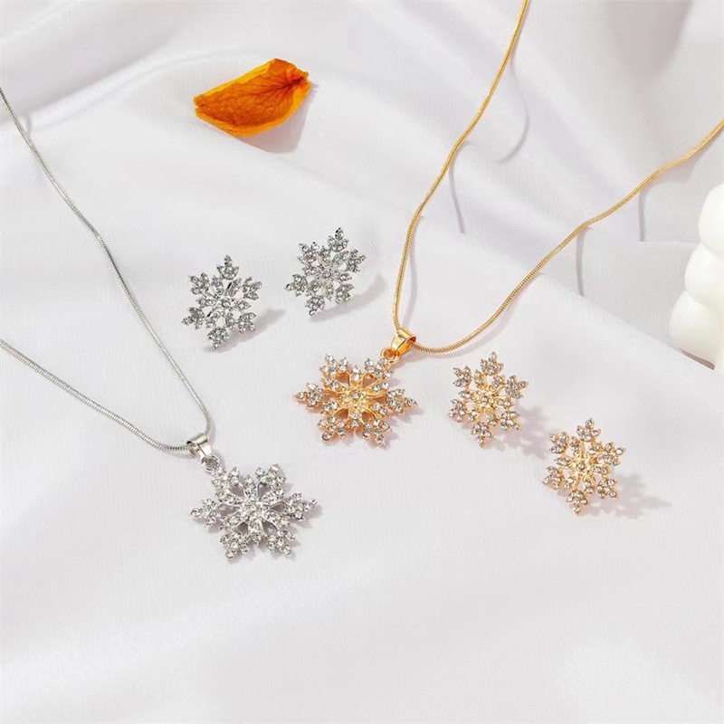 3 Pcs Snow Flower Kalung Anting Set Zirkon Bunga Kalung Snow Flower Anting Pasangan Tunangan Lamaran Kalung Untuk Wanita Bunga Perhiasan Set