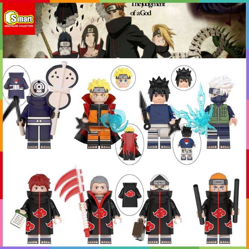 Mainan Blok Bangunan Rakitan Boneka Mini Naruto Akatsuki Naruto Uchiha Sasuke Kakashi Dengan Tanah