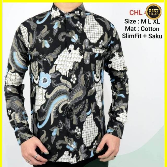 KEMEJA BATIK PRIA SLIM FIT MOTIF MEWAH UNIK BAHAN KATUN  D650 MEWAH PREMIUM BAJU ELEGANT SIZE M L XL  SKU MS JAKARTA