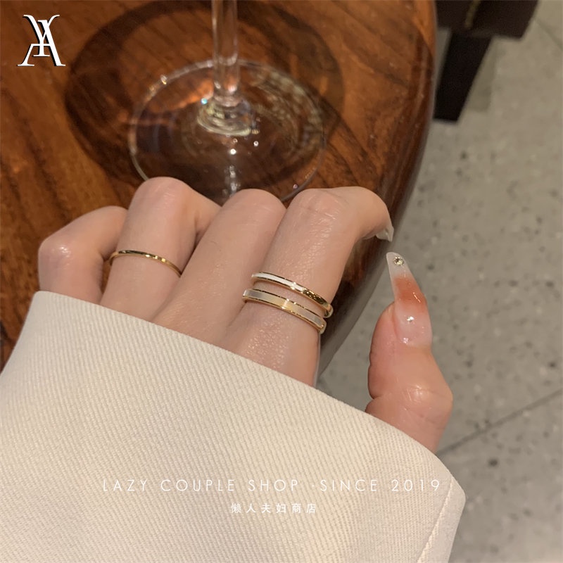 AY(CN) 2pcs/set Cincin Polos Ganda Elegan Simple Fritillaria Gold Rings Untuk Aksesoris Perhiasan Wanita