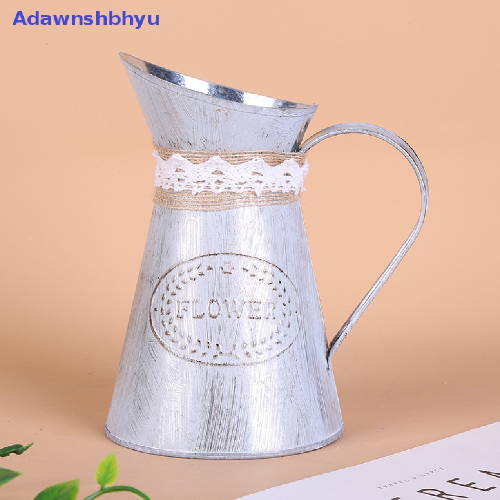 Adhyu Vintage Tin Bucket Fashionable Iron Flower Vase Retro Metal Jugs for Home Office ID