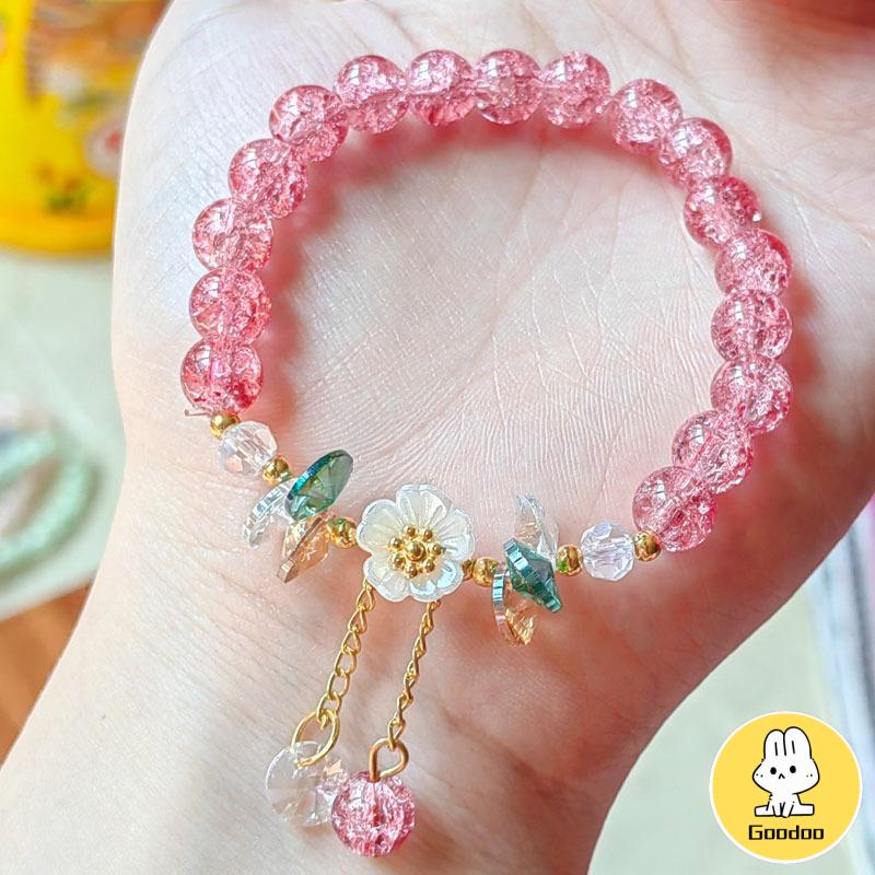 Gelang Manik-Manik Kristal Desain Bunga Gaya Korea Untuk Wanita -Doo