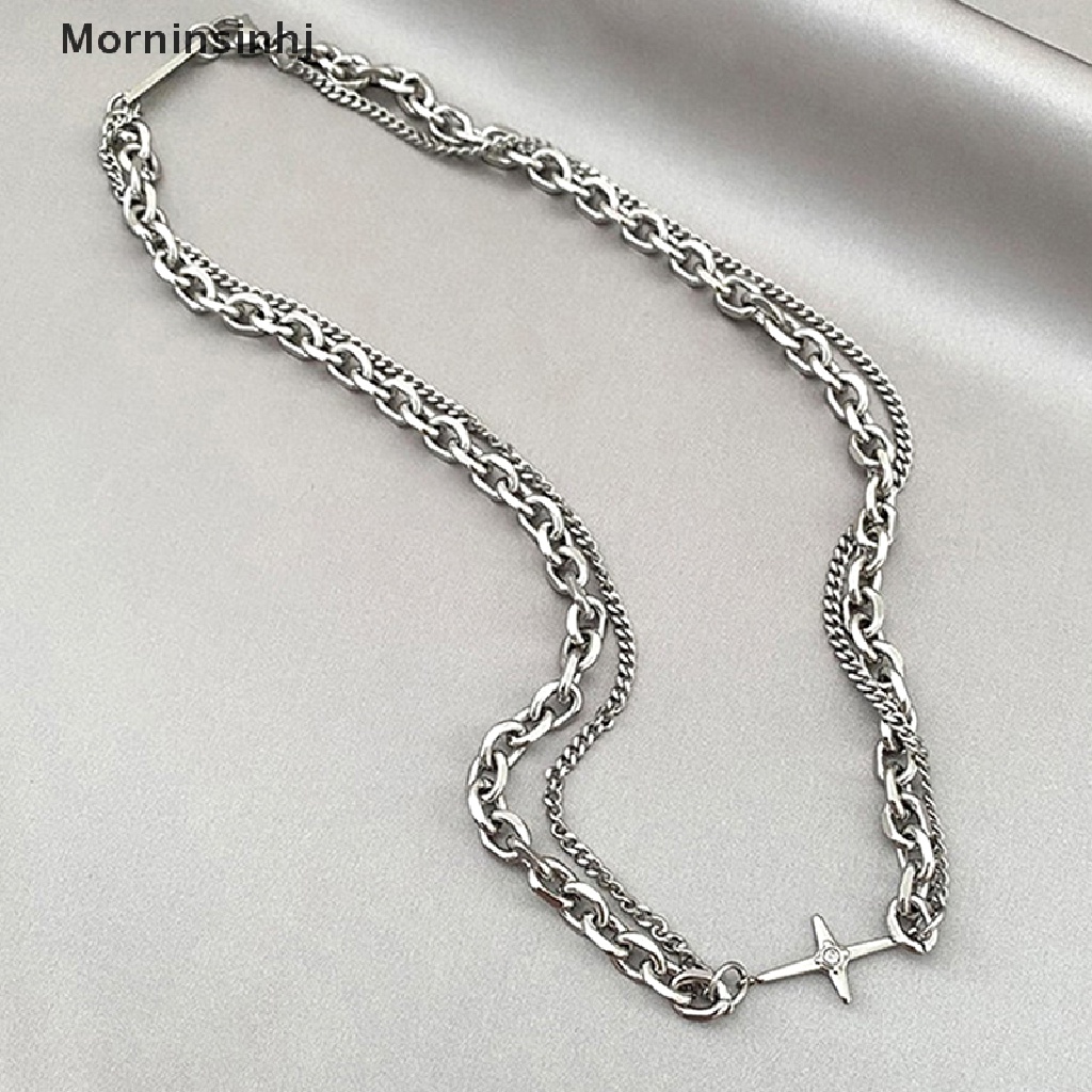 Mornin Fashion Punk Hip Hop Kuba Tebal Rantai Kalung Double Layer Splicing Chain Necklaces Charm Trend Vintage Pendant Necklace Jewelry id