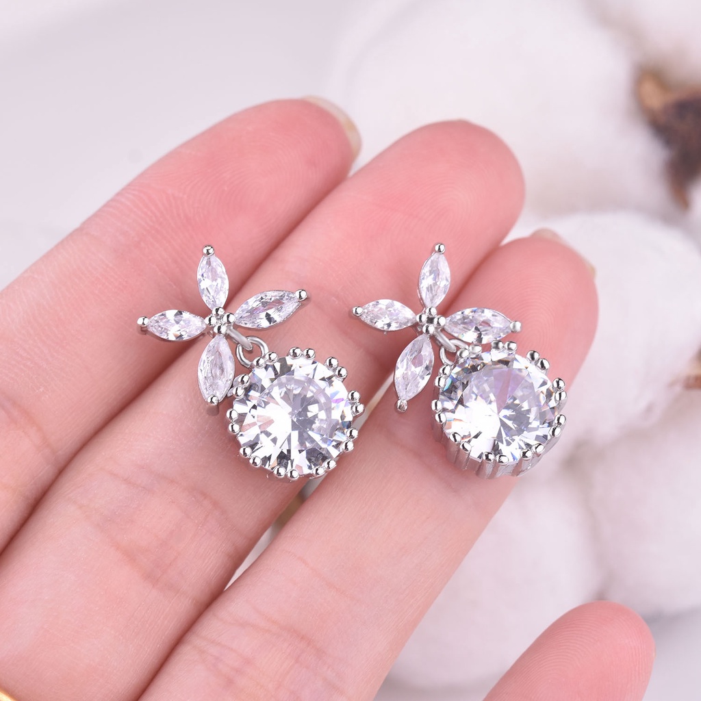 Goldkingdom Fashion Perhiasan Aksesoris Ready Stock Cross-border Kepribadian Bunga Zirkon Anting Serbaguna Kelopak Anting Perempuan Ikatan Simpul Anting