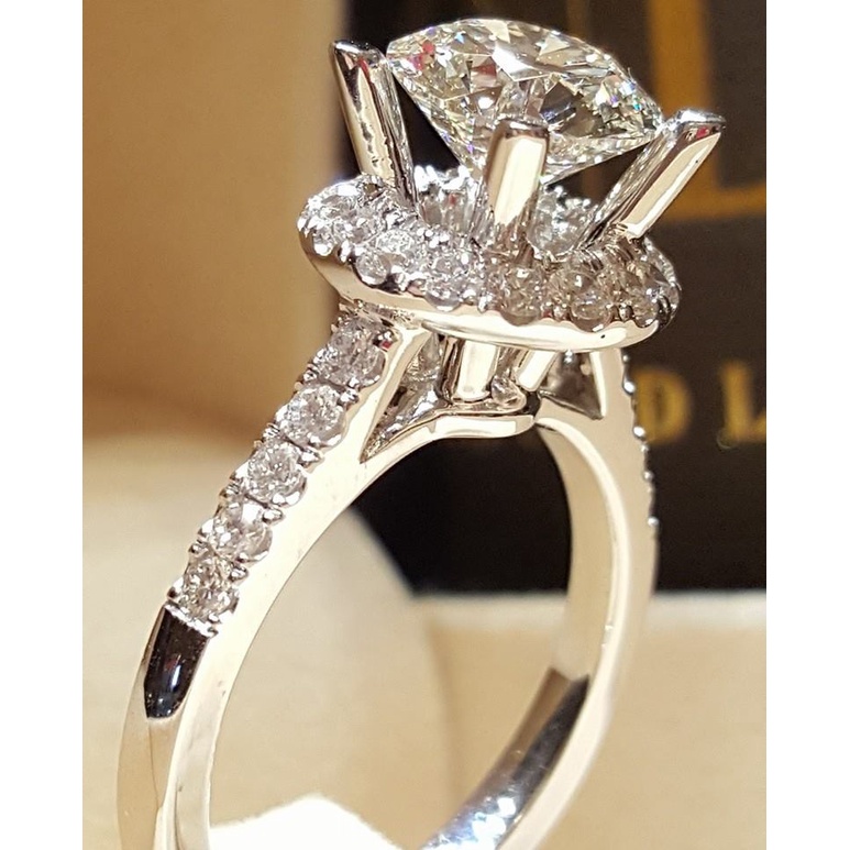 Goldkingdom Aksesoris Perhiasan Fashion Ready Stock Cincin Zirkon Simulasi Baru Eropa Dan Amerika Fashion Carat Engagement Ring Female