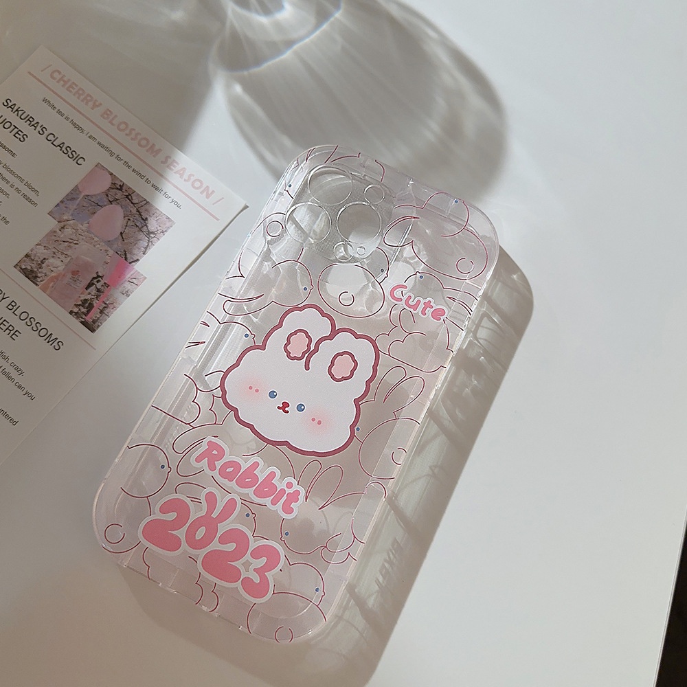 IPHONE Ins Casing Silikon Kelinci Garis Layar Penuh Untuk Iphone14 11 12 13 PRO MAX Casing Cover Pelindung AT0098