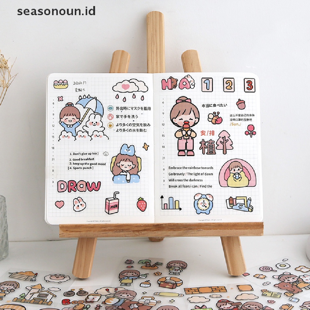 Seasonoun 20lembar Girl Journal Sticker Gift Box PET Kawaii Alat Tulis Scrapbooking.