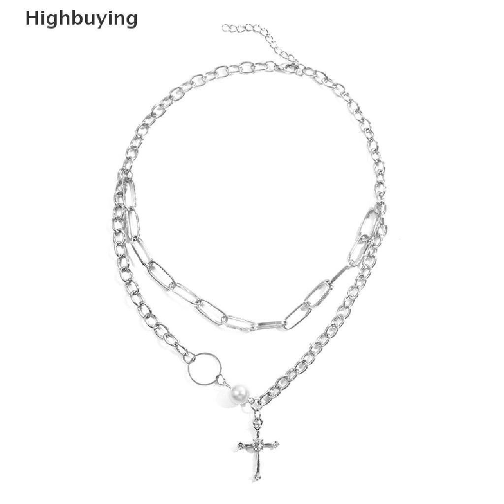 Hbid Ins net Merah Yang Sama hip-hop Mutiara Salib Liontin Kalung Orang Kecil Ganda Berlapis Cinta Kupu-Kupu Rantai Kalung Glory