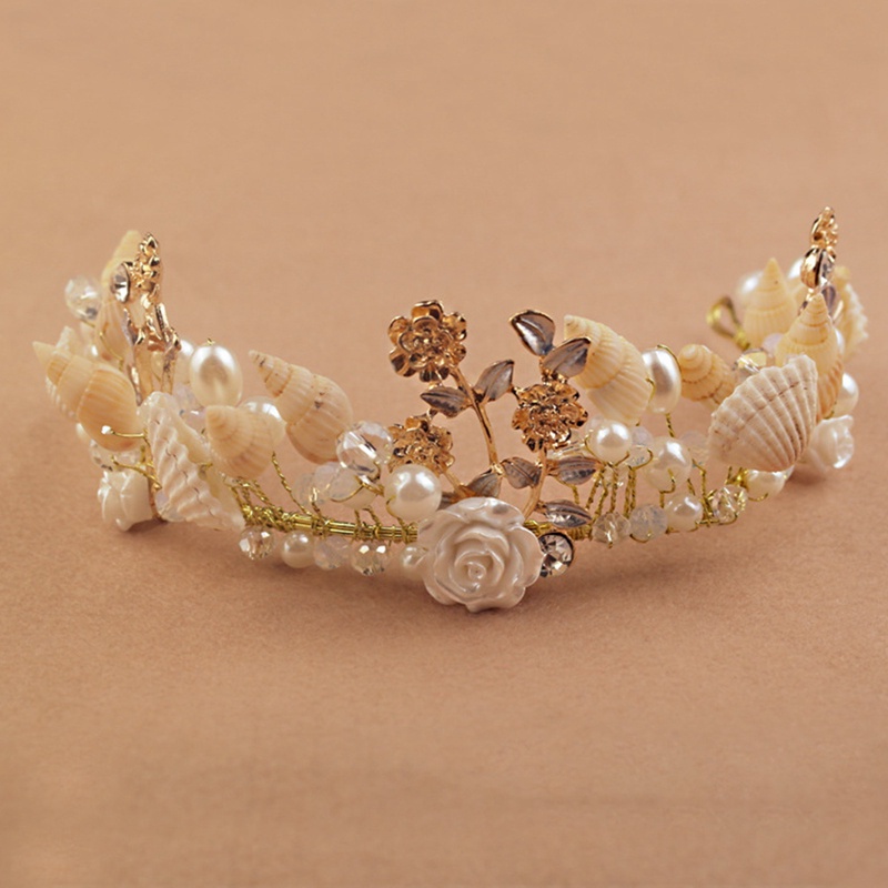 Mermaid Headband Mutiara Shell Mahkota Untuk Bridesmaid Pantai Pernikahan Aksesoris Rambut Bridal Kerang Tiara Prom Headpiece