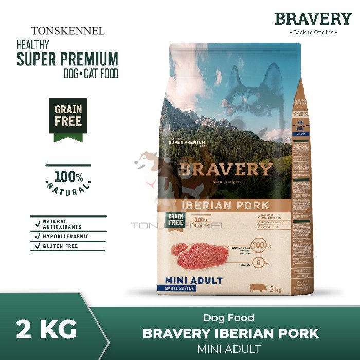 BRAVERY Mini Adult Pork 2 Kg Dog Food rasa Iberian Pork 2kg Makanan Anjing Dogfood Dewasa