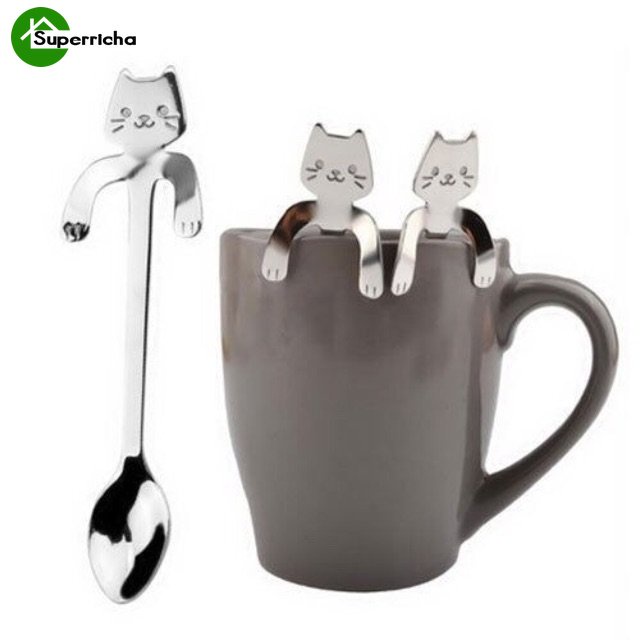 Hot Sale/Sendok Minum Kopi Kucing Stainless Steel Lucu Peralatan Makan Alat Dapur Gelas Gantung