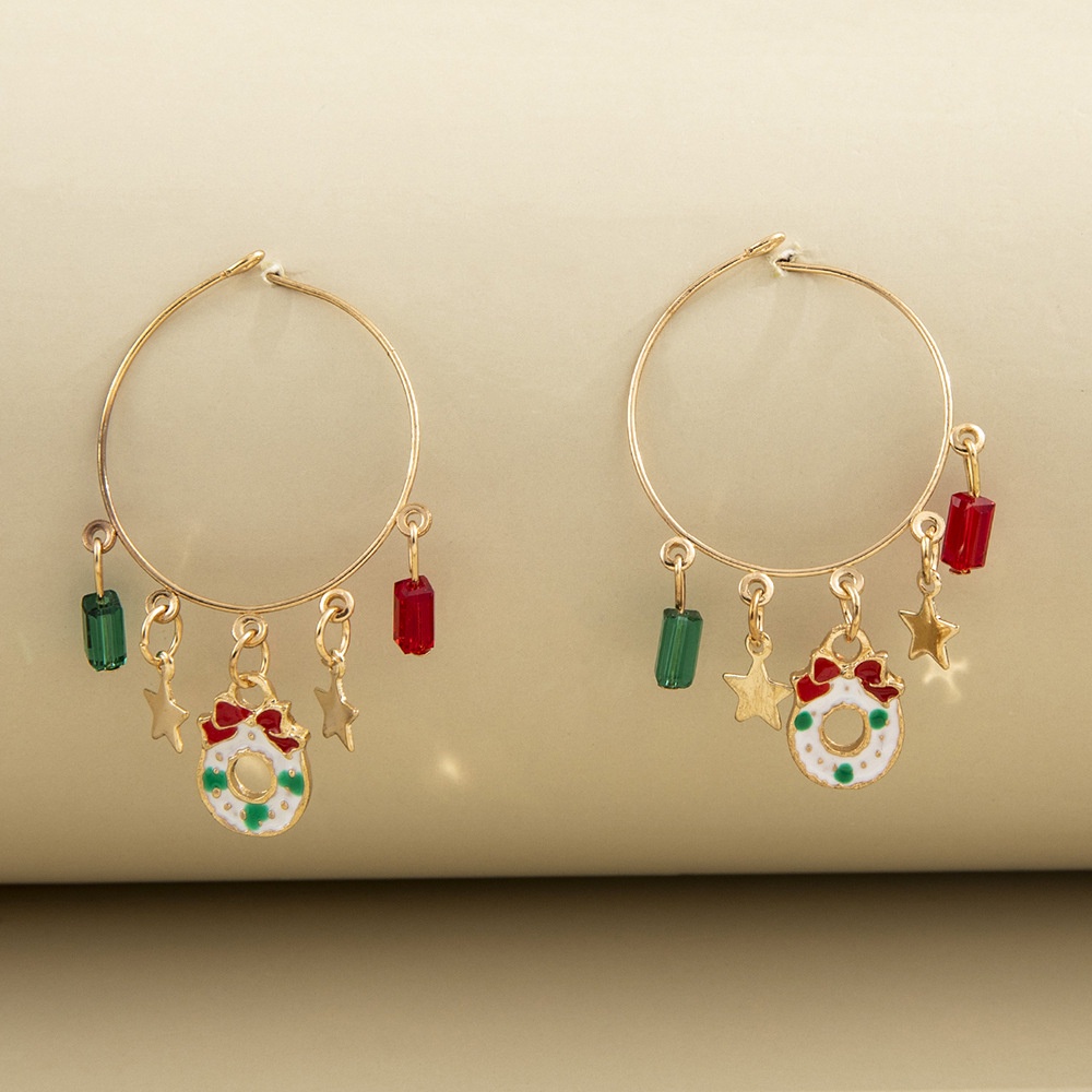 Crowd Kecil Desain Rasa Anting Natal Kepribadian Kreativitas Kartun Lingkaran Bintang Berujung Lima Liontin Mode Retro Anting Earrings