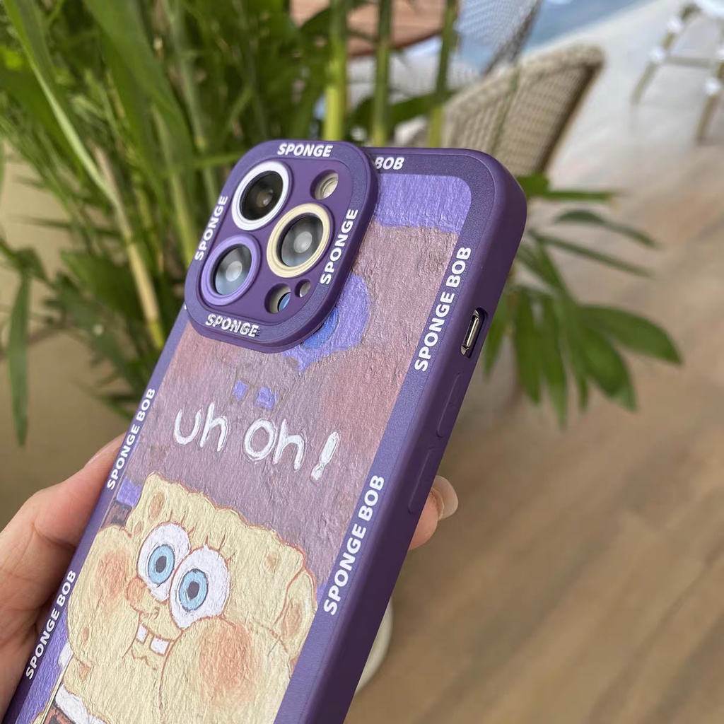 IPHONE Ins SpongeBob SquarePants Pola Cocok Untuk Iphone14 14pro 14plus 13 13pro 13prm iPhone12 7Plus 8Plus Xr XS 13 Pro Max Empat Sudut Casing Ponsel Tahan Guncangan