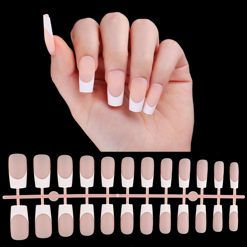 24pcs/set French Nude Series Wearable Nails DIY Nail Art Patch Female Wearable Kuku Palsu Dekorasi