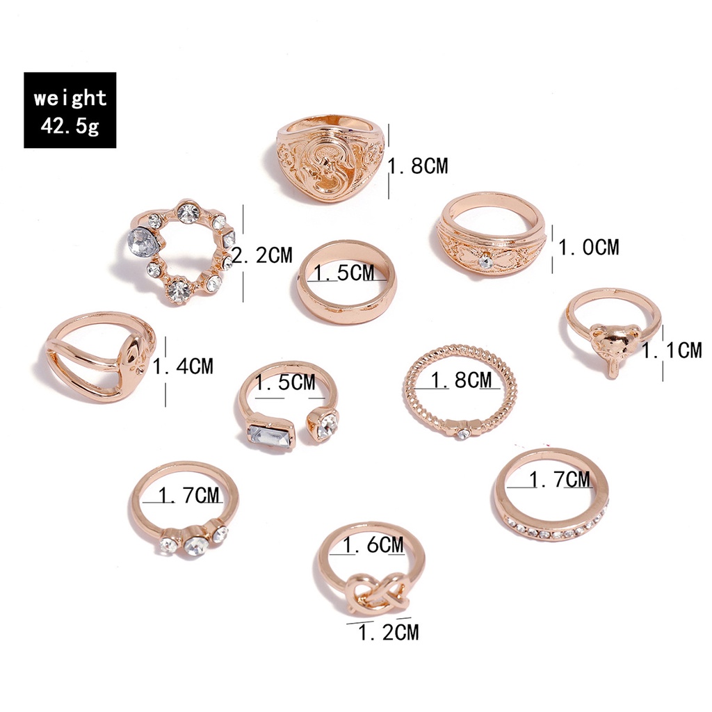 Cincin Berlian Simpul Ular Kepala Rubah Yang Dipersonalisasi 11-Piece Fashion Ins Cincin Sendi Geometris