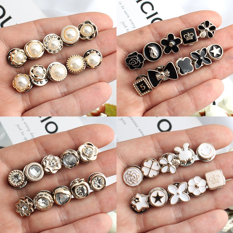 10pcs/set Gratis Jahit Mutiara Berlian Imitasi Tombol Bros Mencegah Ekspos Yang Tidak Disengaja Tombol Bros Pin Lencana Manset Kemeja Kerah Lapel Tombol