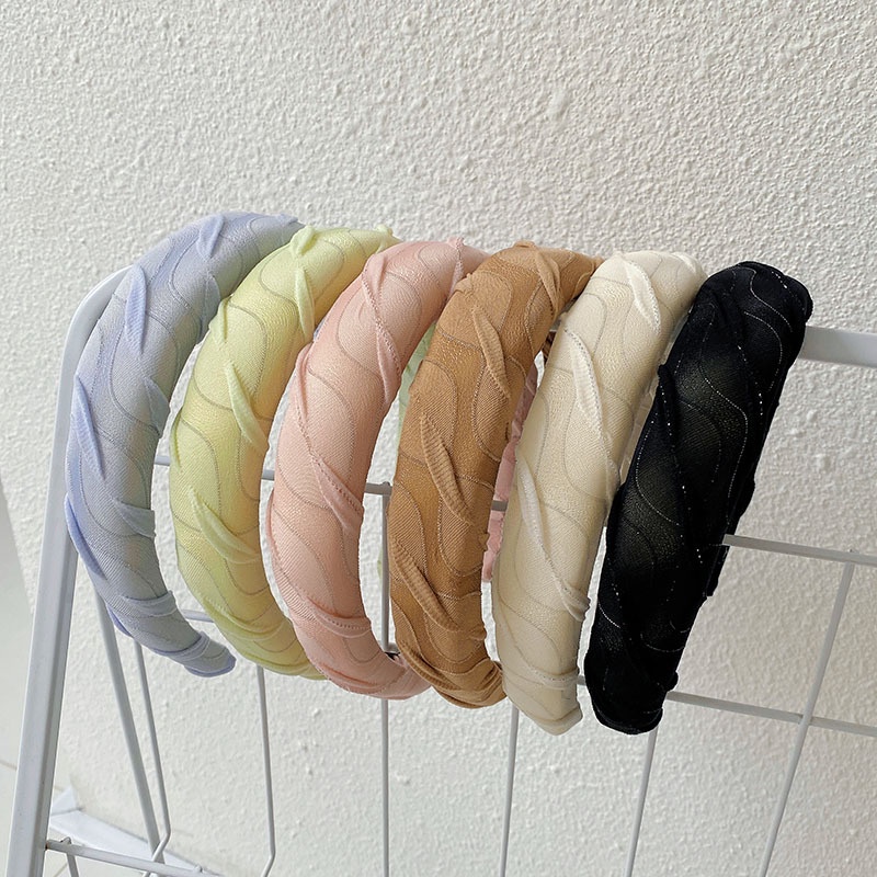 GIRLY WAVE PATTERNED KOREAN WOMEN SOFT COLOR PADDED WIDE CURLY LINE PATTERNED MOTIF BRIMMED HEADBAND HAIRBAND HAIR BAND/ BANDO BENDO BANDANA WANITA KOREA WARNA PASTEL TERANG TEBAL LEBAR AKSESORIS RAMBUT KAIN