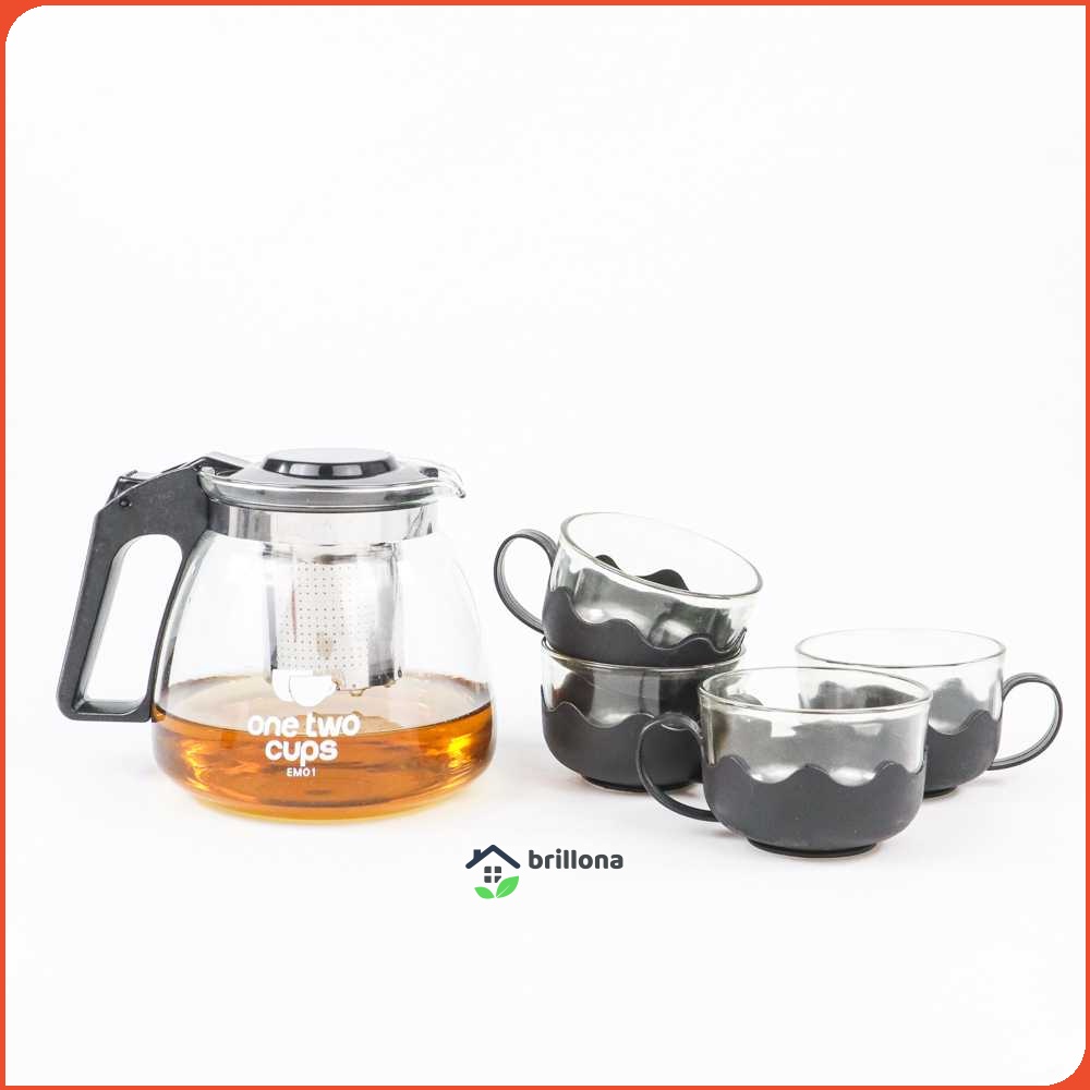One Two Cups Teko Chinese Teapot Pitcher 950ml with 4 Gelas - EM01