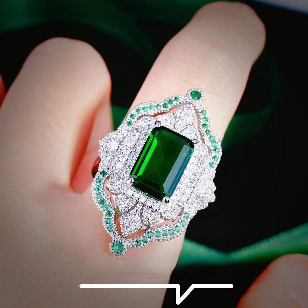 Goldkingdom Aksesoris Perhiasan Fashion Ready Stock Temperamen Perhiasan Warna-Warni Zamrud Cincin Terbuka Edwardian Royal Banquet Accessories