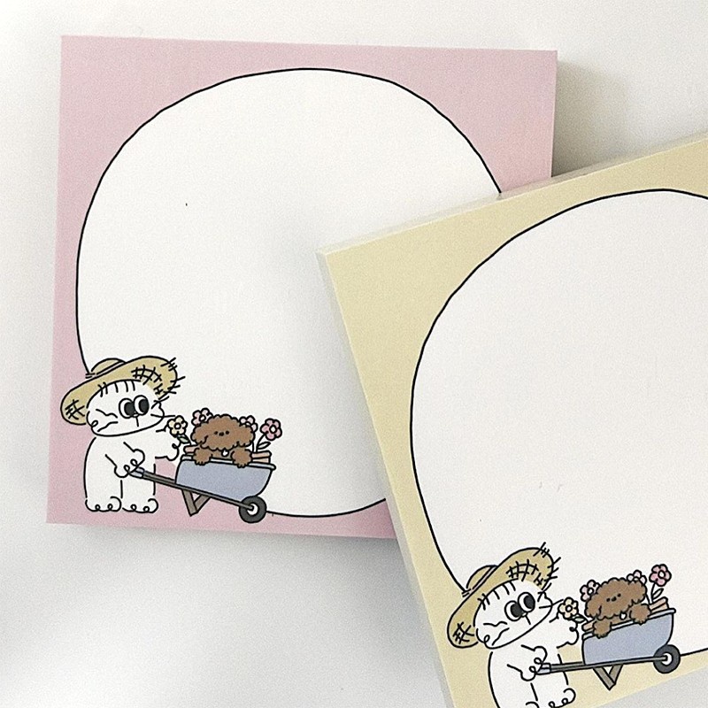 50lembar/buku Lingkaran Sederhana Kartun Handcart Cat Stickless Sticky Note