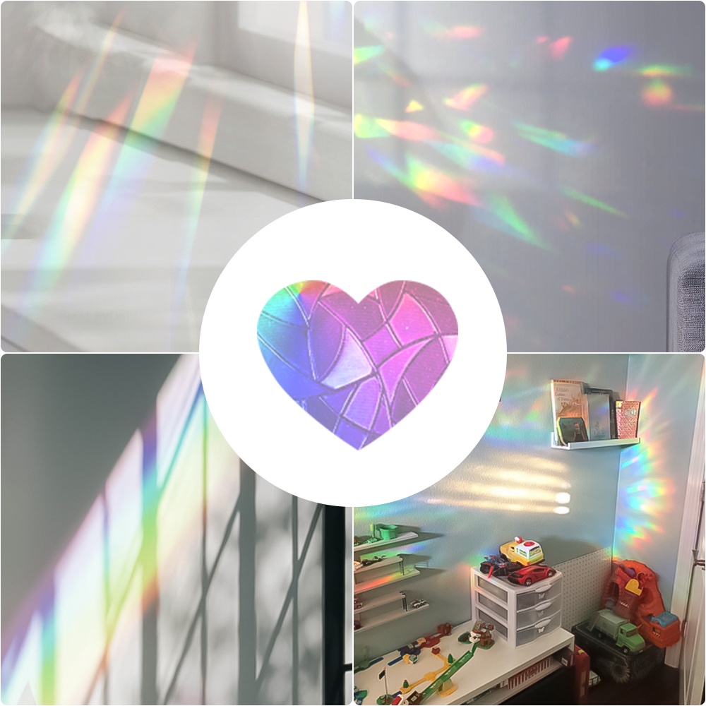 Rainbow Prism Electrostatic Glass Sticker Electrostatic PVC Removable Window Decals Jantung Bunga Kucing Burung Daun Pola Stiker Kindergarden Dekorasi Rumah Kantor