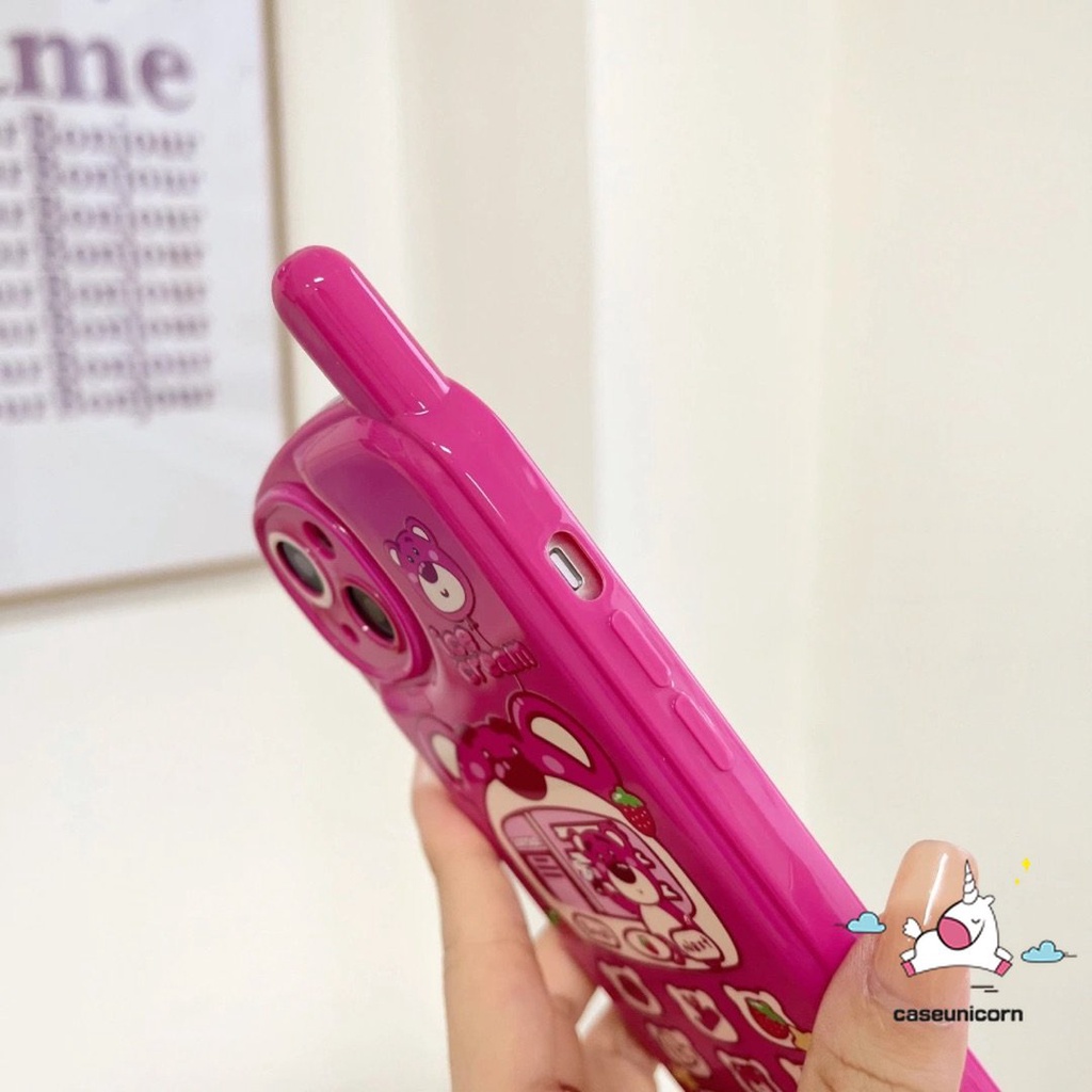 IPHONE Kompatibel Untuk Iphone11 7 8 Plus XR 13 14 12 11 Pro MAX X XS MAX SE 2020 Kartun Lucu Strawberry Bear Manyo Kepribadian Retro Bentuk Ponsel Lembut Glossy Phone Case