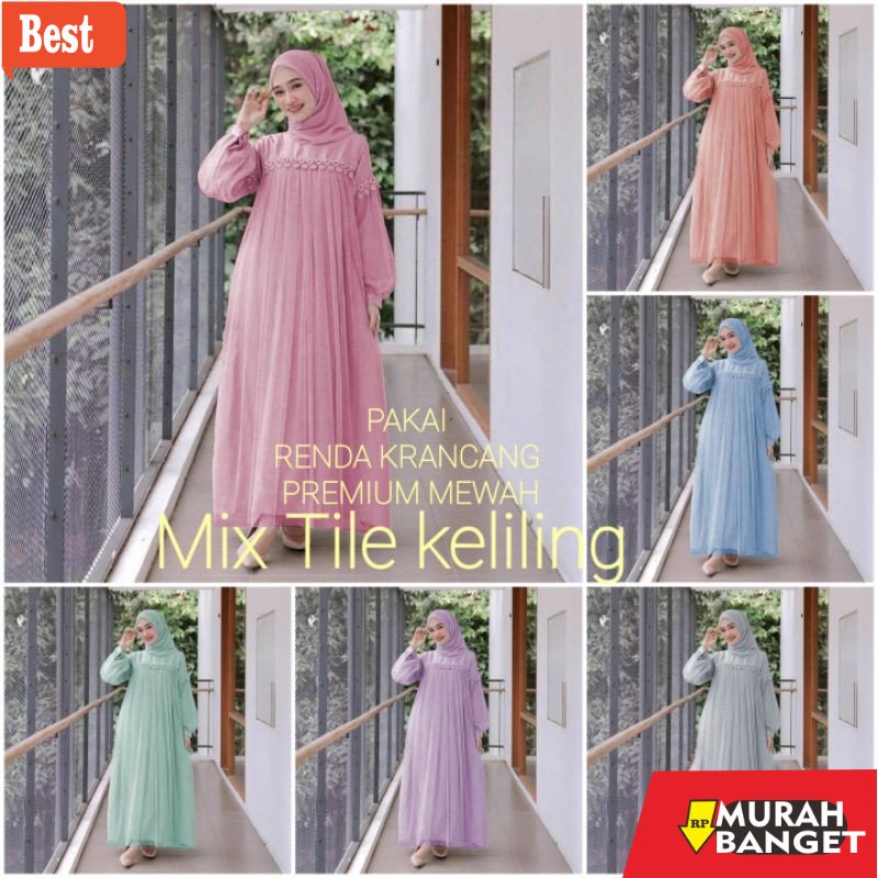 Tren baju lebaran wanita 2023- ELDE 12 - Maxi nuraini dress termurah TILE KELILING M L XL XXL GAMIS 