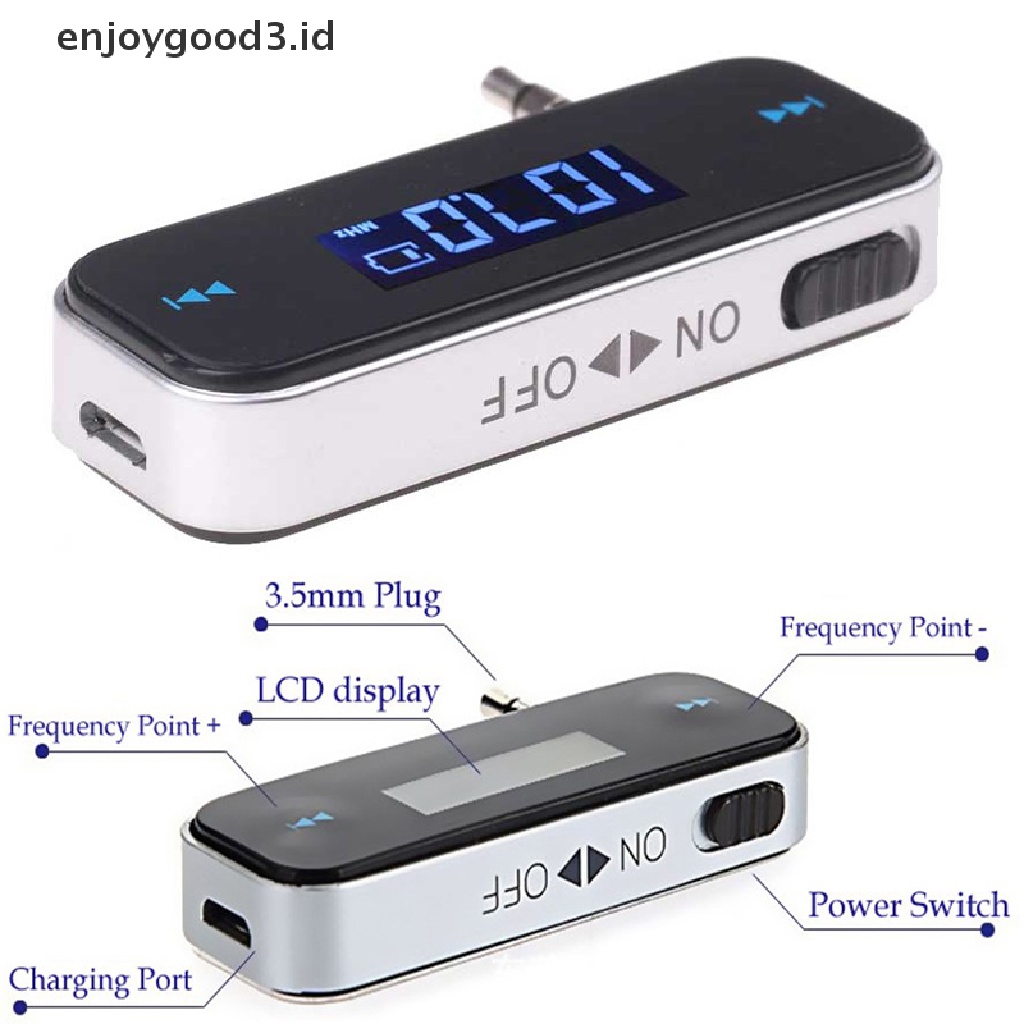 【Rready Stock】 LCD 3.5mm Music Audio FM Transmitter Mini Wireless In-car Transmitter car mp3 Transmitter For iPhone for Samsung iPad （ID）