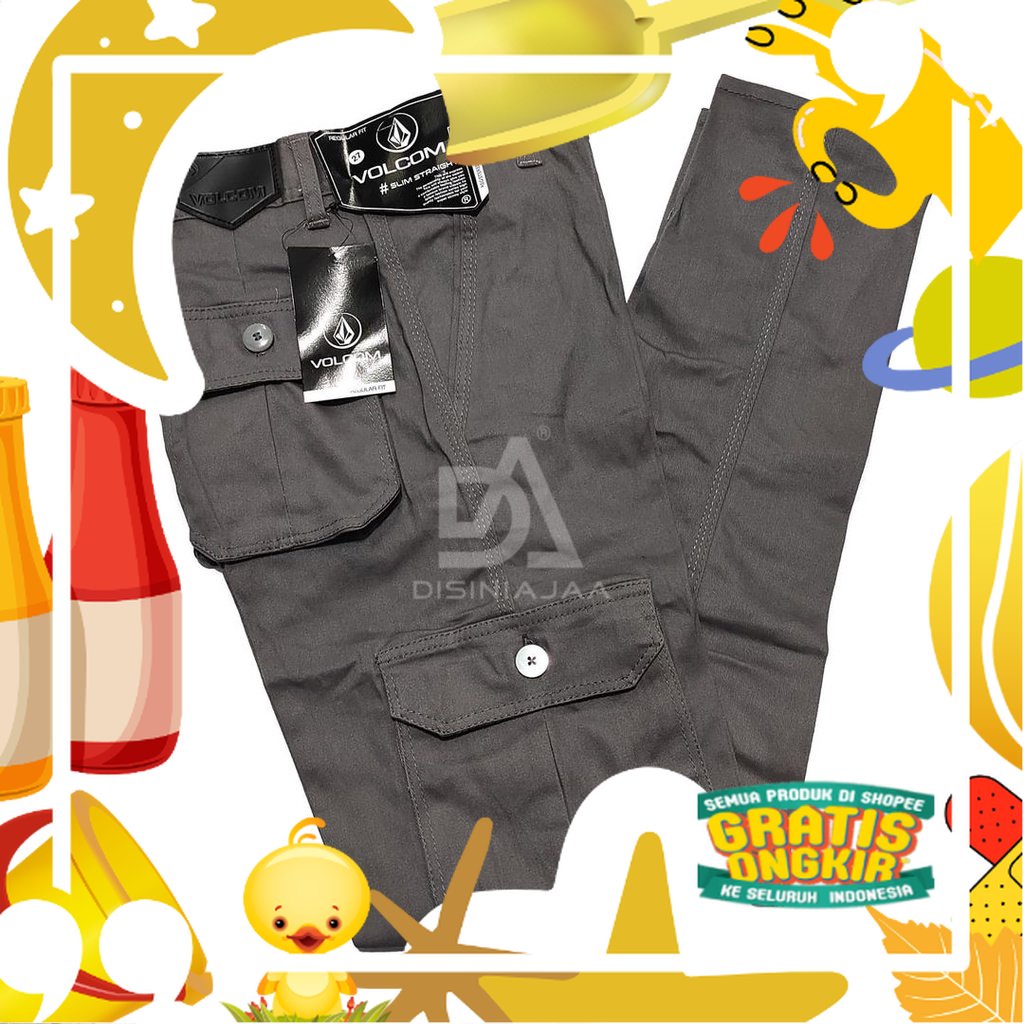 Celana Cargo Panjang Pria Warna Grey Original Quality Size 27-33/ hitam oren ungu tosca khaki