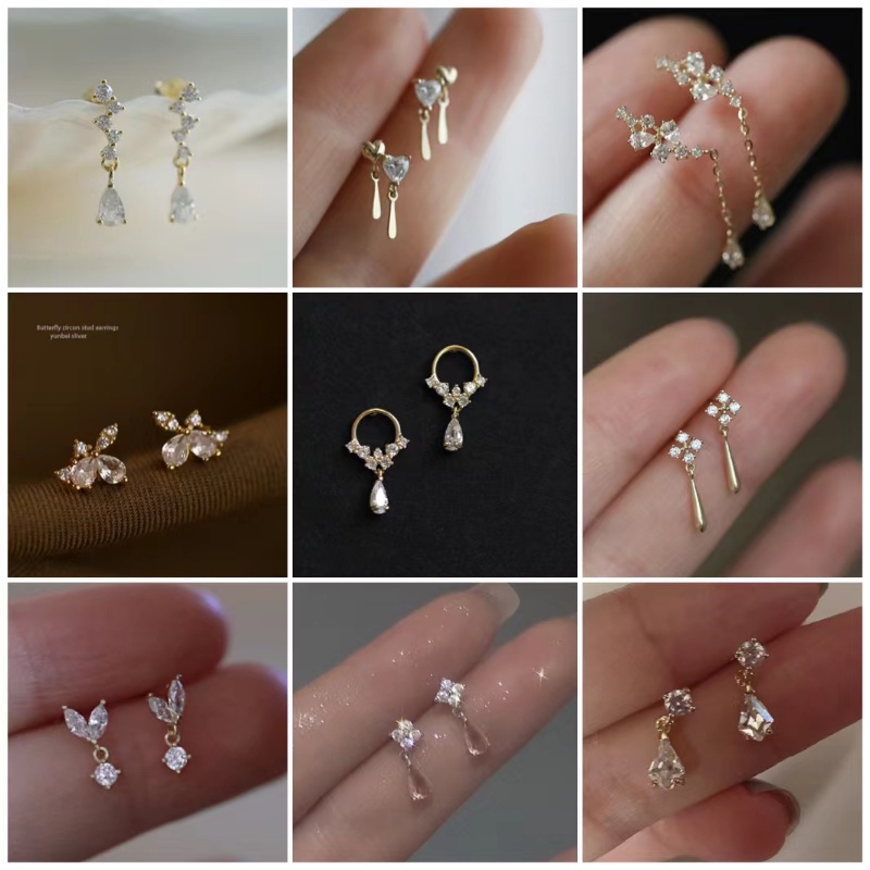 925 Perak Kristal Bintang Pejantan Anting-Anting Tetesan Air Liontin Anting-Anting French Ornament Perempuan Stud Earrings Perhiasan Hadiah