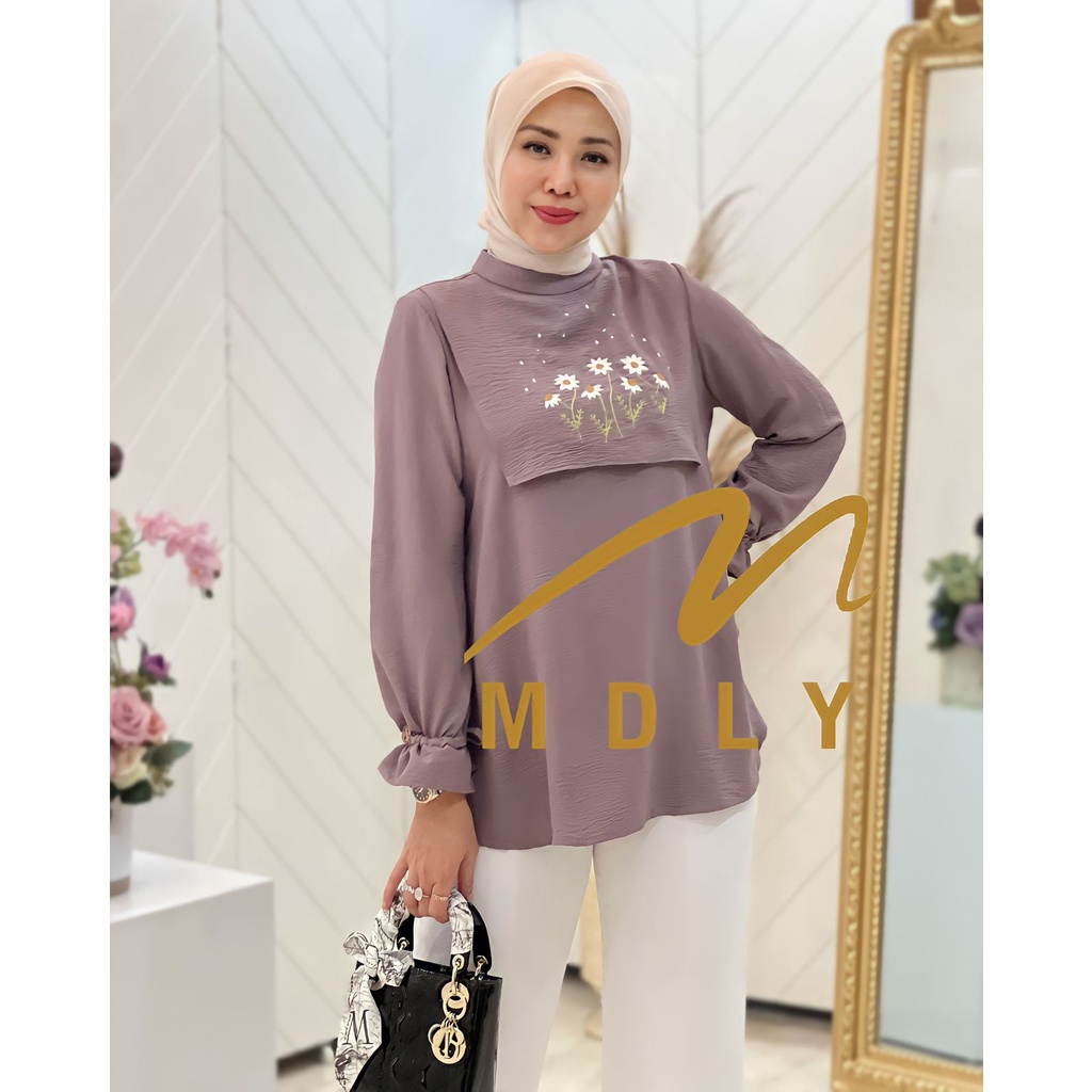 Fashion Muslim Terbaru Baju Atasan Wanita Lengan Panjang Baju Kasual Mdly Gold Shirt Kemeja Kerja Bu