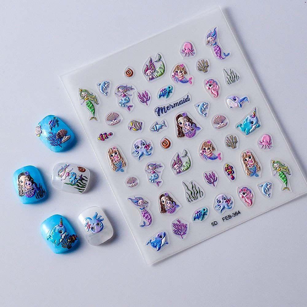 Needway Kartun Stiker Kuku Fashion Oceans Mermaid Self Adhesive Nail Dekorasi