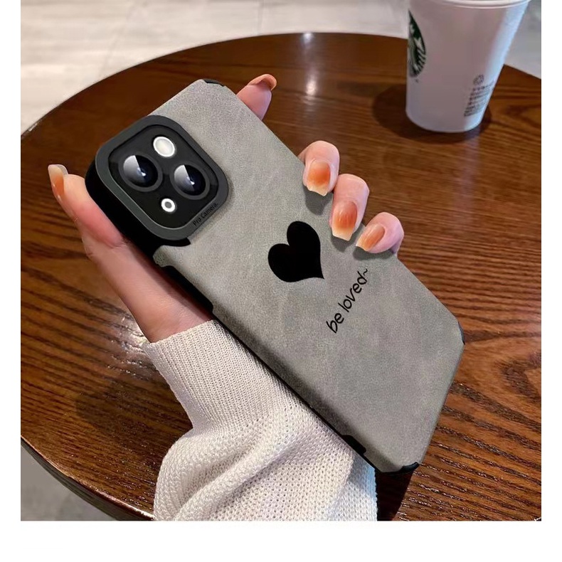 [Kulit Domba] suede Be Loved Soft Case IP IPhone 6S 7 8 Plus SE 2020 X XR XS Max 11 12 13 14 Pro Max 14 Plus 12 13 Mini Grey Gery