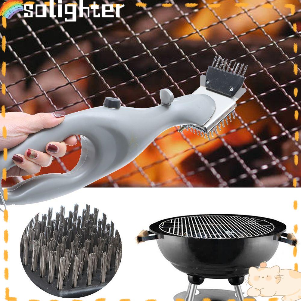 Solighter Barbeque Grill Brush Heat Resisting Alat Masak Pembersih Arang Bulu Stainless Steel Kawat Grill Clean Tool Alat Barbeque