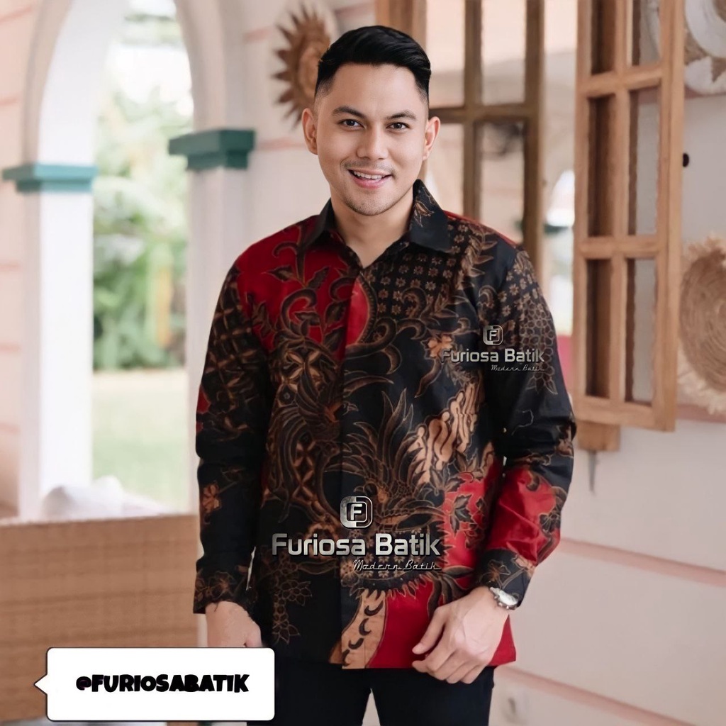 Furiosa Batik Baju Batik Pria Atasan Kemeja Batik Pria Lengan Panjang Motif Kupu Putih size M L XL XXL butikdian