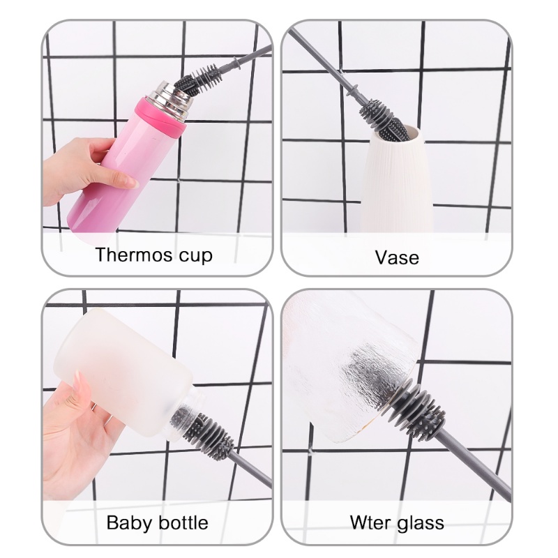 Sikat Cuci Gelas Silikon TPR Gagang Panjang/Isolasi Dapur Botol Gelas Cup Ada Ruang Mati Cleaning Brush