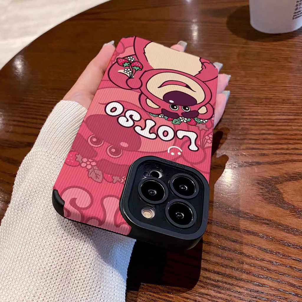 【LOTSO】Lamb Skin Soft Case for IPhone 6S 7 Plus 8 Plus X XS XR XS Max 11 13 12 14 PRO Max 14 Plus Mini Cute LOTSO Strawberry Bear Cartoon