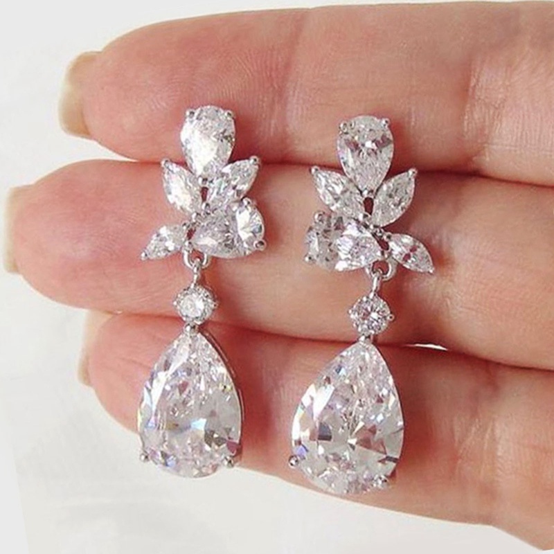 Transparan Cubic Zirconia Menjuntai Anting Wanita Untuk Pertunangan Pernikahan Anggun Lady's Earrings Pesta Fashion Perhiasan