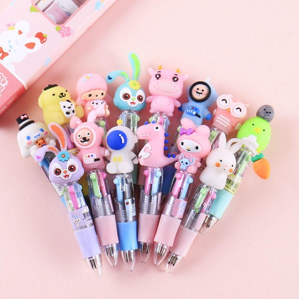 Lanfy 4warna-warni Pulpen Kawaii Kartun Perlengkapan Kantor Sekolah Tahan Lama Cepat Kering 0.5mm Menulis Pena Gambar