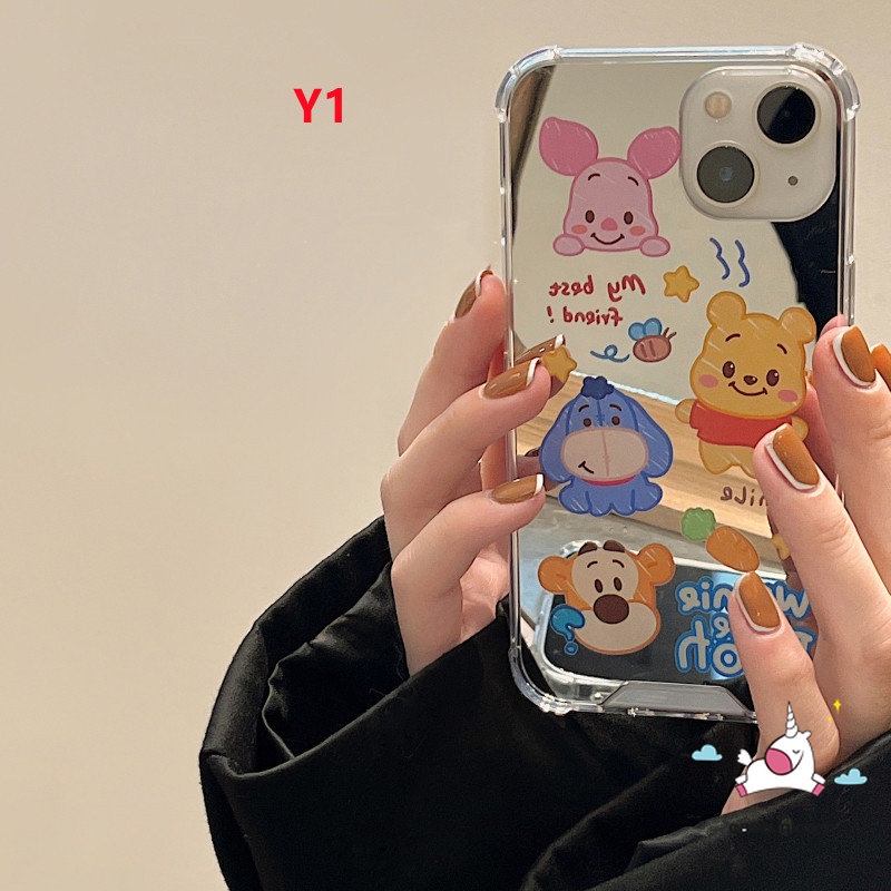 Case Cermin Make Up Shockproof Kompatibel Untuk iPhone 11 Pro MAX 7plus 78 Plus 8plus 12 13 Pro MAX XR X XS MAX SE Kartun Disney Manyo Winnie The Pooh Cover Case Cerita Mainan Lucu