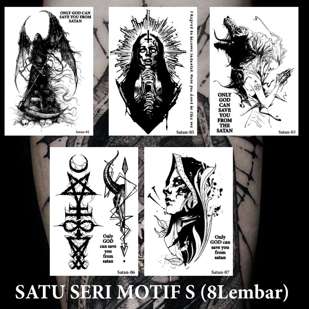 HARMEDI-1 seri 8 Lembar Tato Temporer semi permanen Motif Satanic