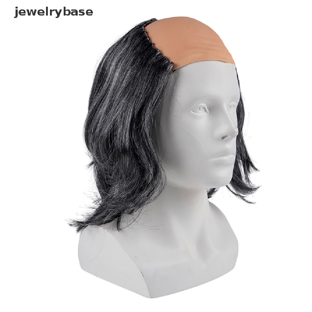 [jewelrybase] Rambut Orang Tua Wig Topi Botak Putih Dengan Rambut Di Sisi Botak Wig Kakek Halloween Kostum Cosplay Wig Halloween Alat Peraga Kulit Kepala, Botak Styling Butik