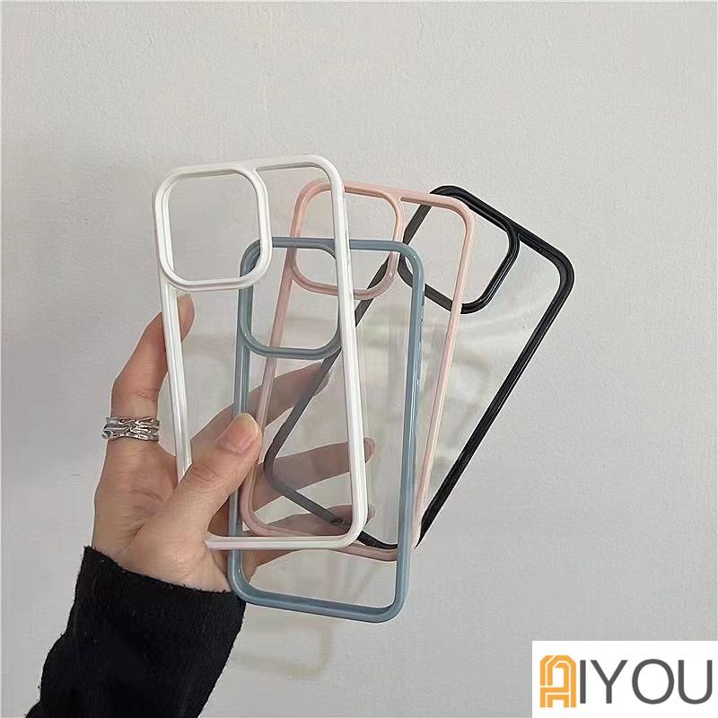 IPHONE Casing Ponsel Bening Bumper Warna-Warni Tahan Guncangan Untuk Iphone14 13 12 11 Pro XR X XS Max8 7 Plus SE 3 Cover Akrilik Lembut Transparan