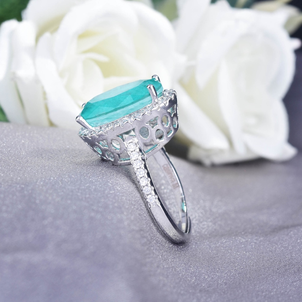 Goldkingdom Fashion Perhiasan Aksesoris Ready Stock Paraiba Cincin Silang-border Eropa Dan Amerika Telur Angsa Besar Pertunangan Warna Harta Karun Cincin Perempuan