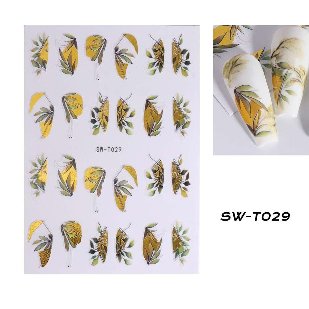 Mxbeauty Daun Stiker Kuku Wanita Musim Semi Bronzing Daun Bunga Self Adhesive Dekorasi Kuku