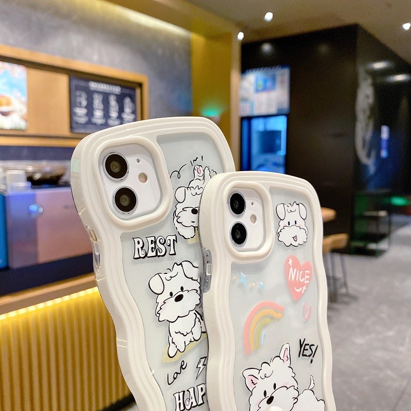 IPHONE (2In1) Casing Pelindung Ponsel Untuk Iphone14 13 12 11 Pro MAX X XR XS Max7 8 Plus Kartun Anjing Perbatasan Bergelombang