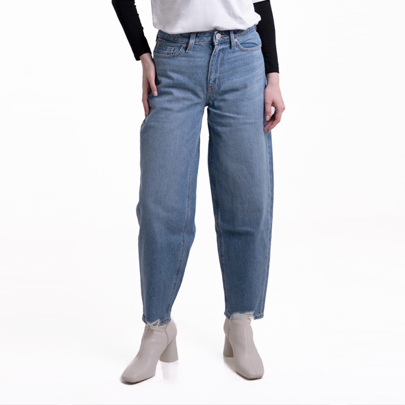 Greenlight Celana Jeans Wanita Boyfriend Loose Baggy Pants Bawahan Wanita Casual Medium Blue 140123